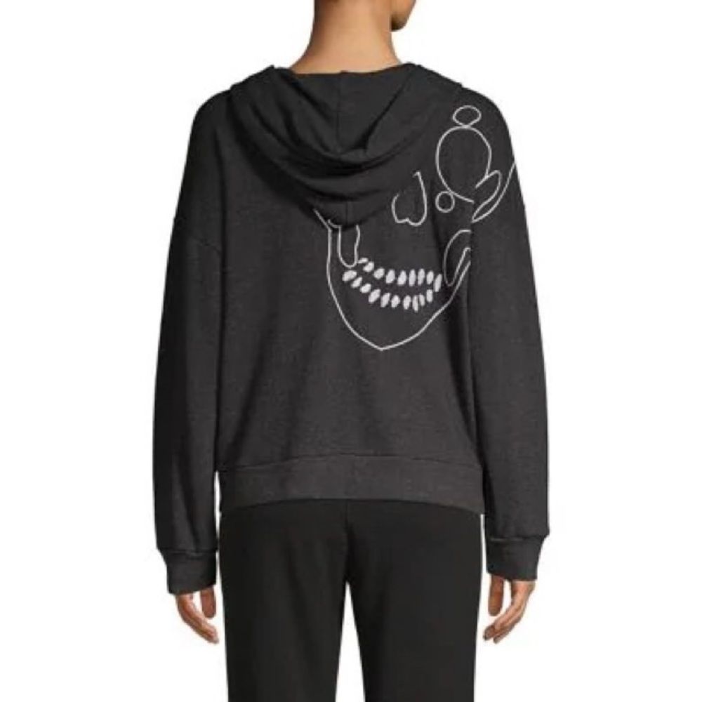 Monrow Black Skull Zip-Up L/S Hoodie Large NWT - Picture 2 of 11